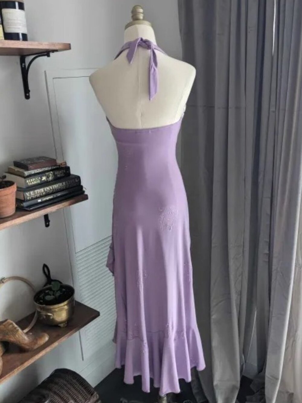 Lilac High-Low Ruffle Hem Halter Dress - Picture 4 of 6